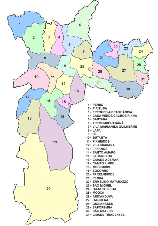 Sao Paulo Subprefeituras Districts Area Population